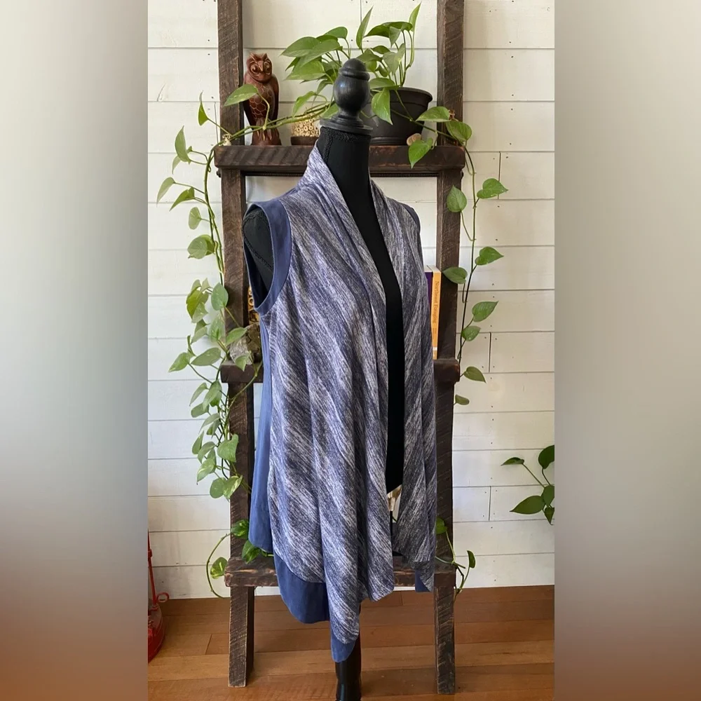 LOGO by Lori Goldstein: Elegant Blue and Gray Draped Vest